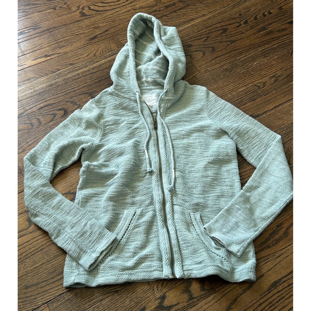 Fat Face Hoodie Womens 2 Green Cotton Zip Up Coastal Textured Knit Casual
